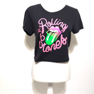 NEW!! Rolling Stones Girls Juniors SIZE XL Short Sleeve Black Crop Top Festival
